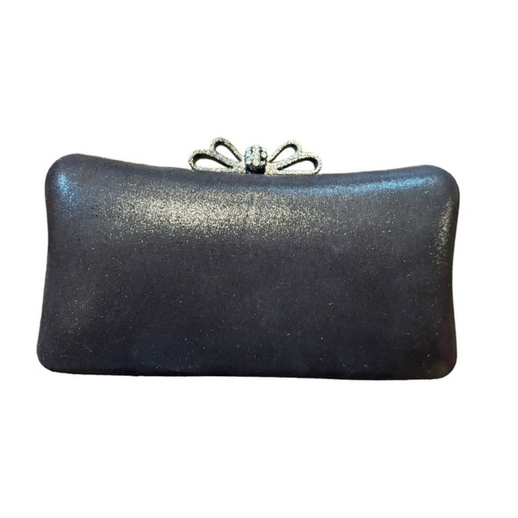 Versona Black Hard Clutch with Bow and Jewel Accents - Picture 1 of 6